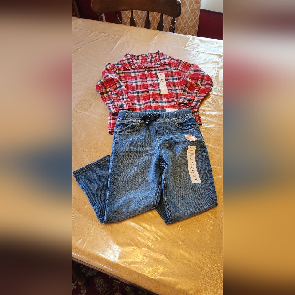 NEW Jeans Jumping beans Size 4T Flannel shirt Cat & Jack 4T